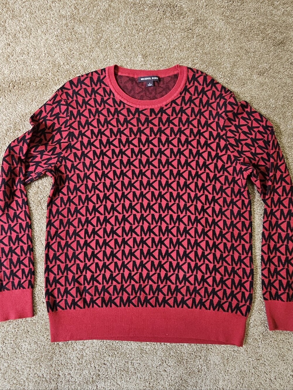Michael Kors Men’s Red & Black MK Logo Crewneck Sweater